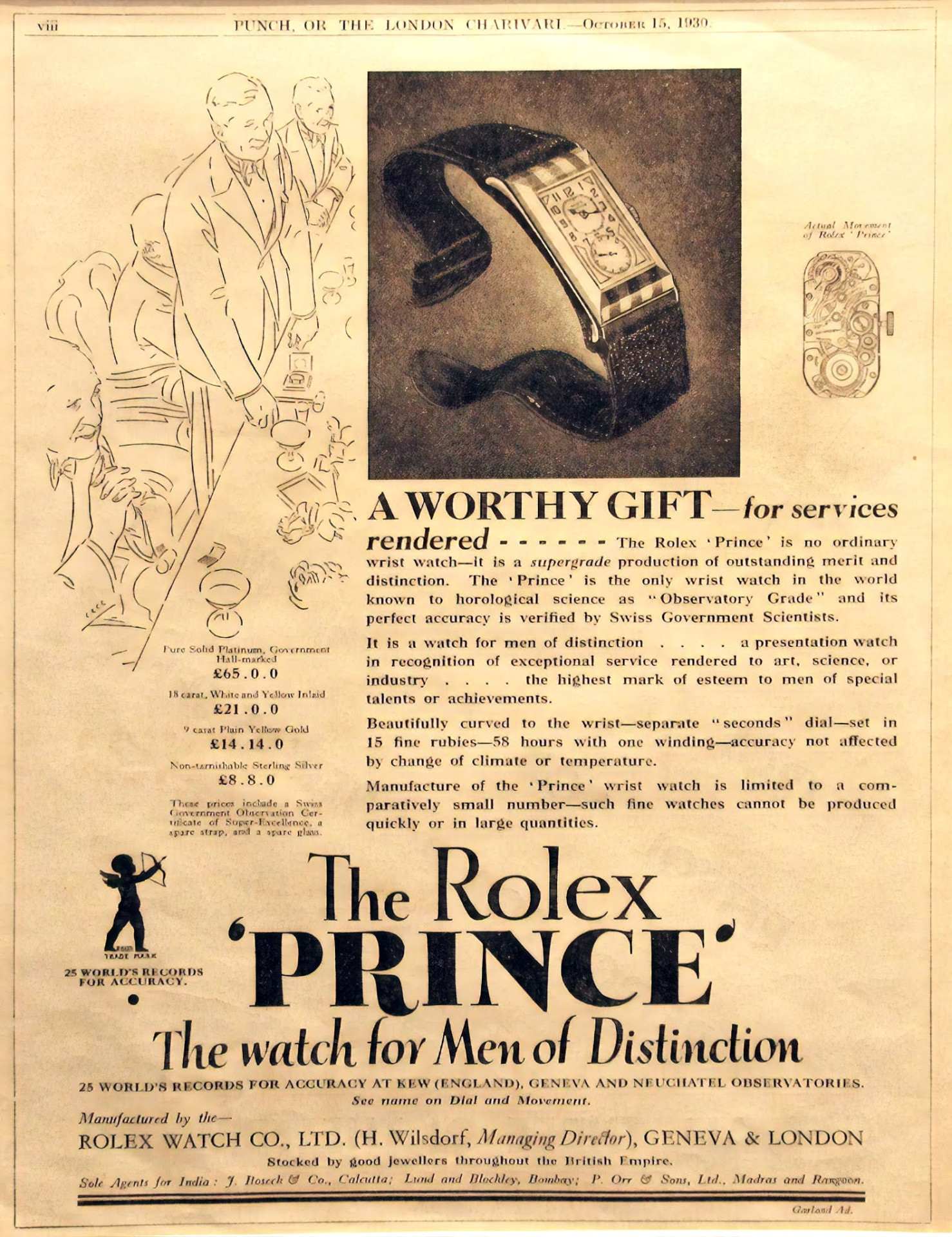 Реклама Rolex Prince 1930 года
