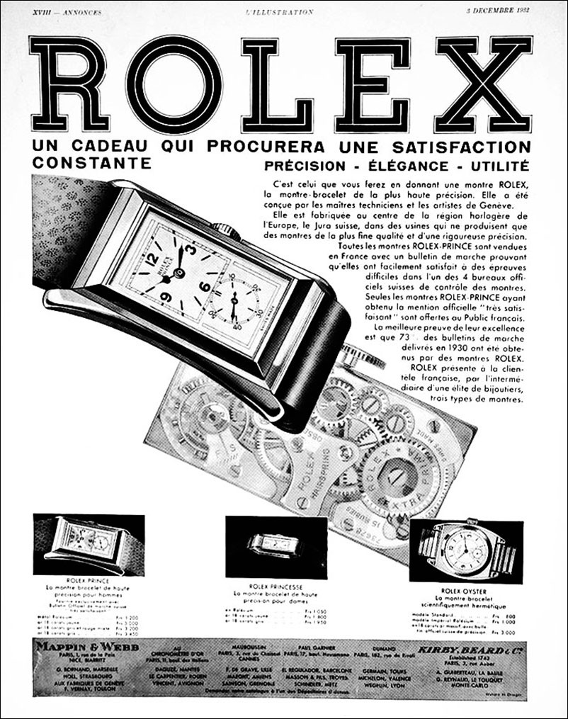 Французская реклама Rolex Prince, 1932 год
