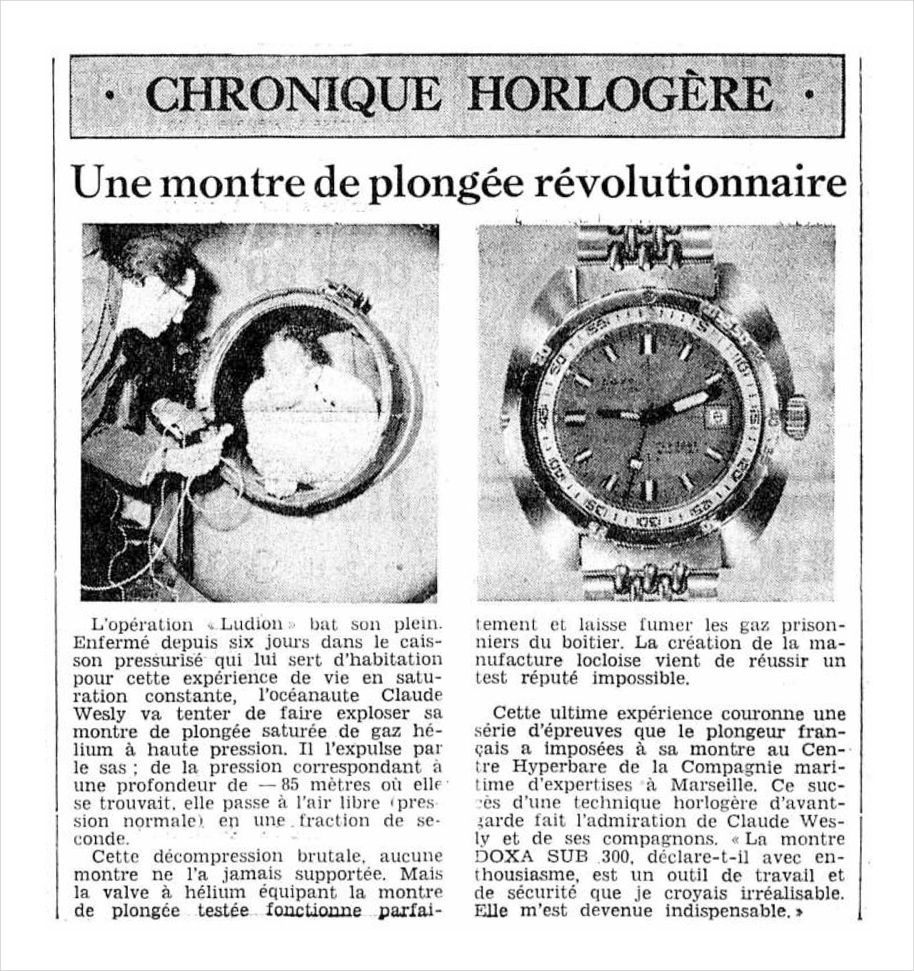 Стаья о Doxa 300 T Conquistador от 17 апреля 1968 года