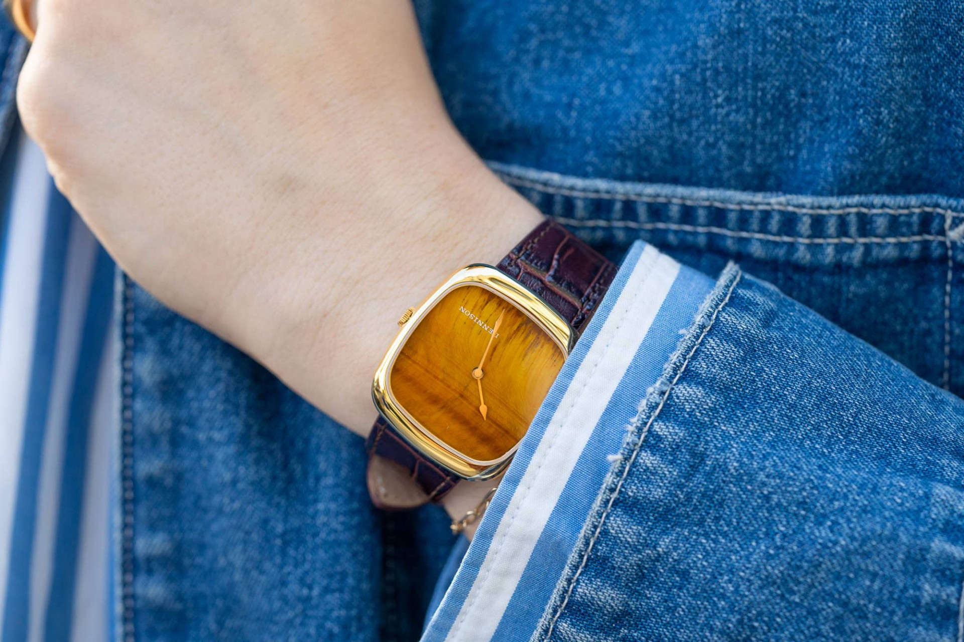 Dennison Natural Stone Tiger Eye In Gold