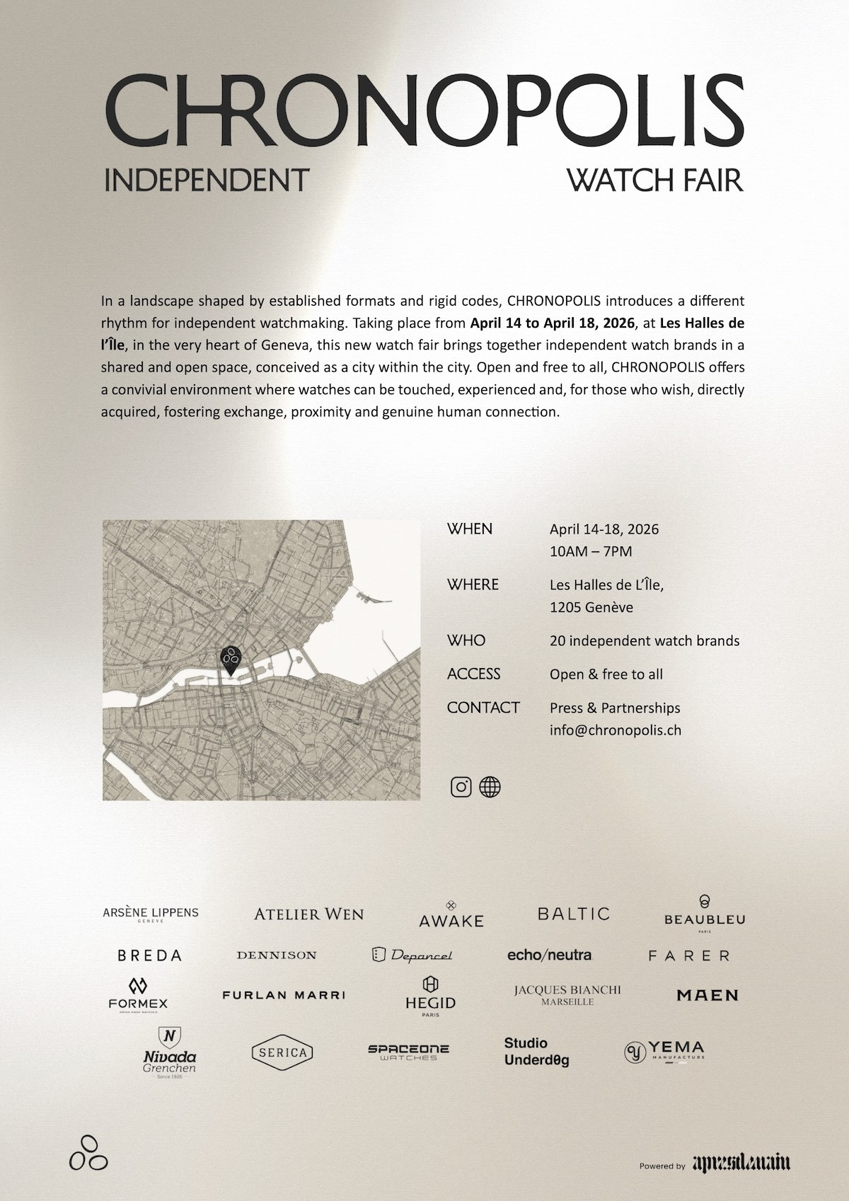 Chronopolis – 14 -18 апреля Les Halles de l’Ile (рядом с Bâtiment des Forces Motrices)