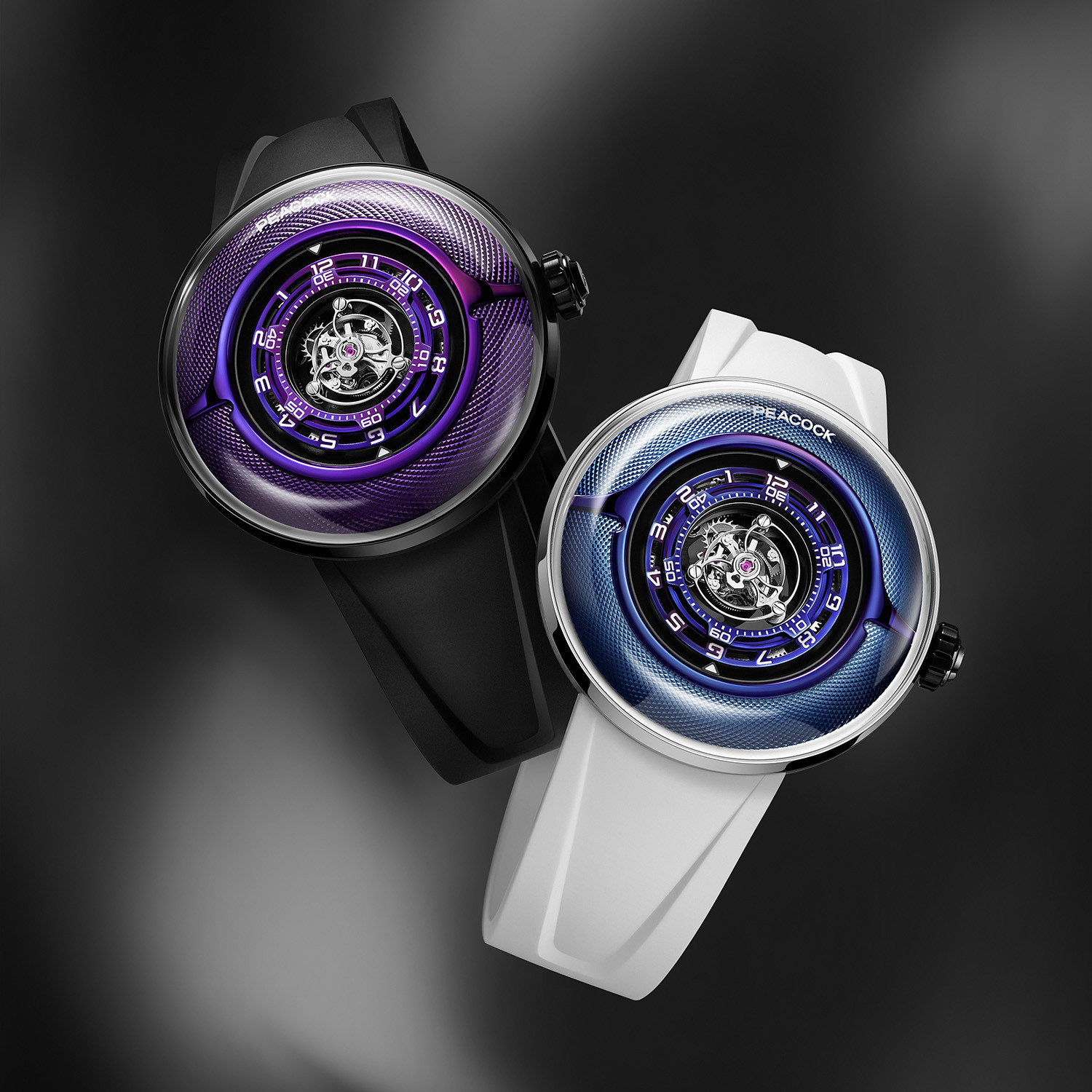 Peacock Black Hole III Curved Guilloche Central Tourbillon