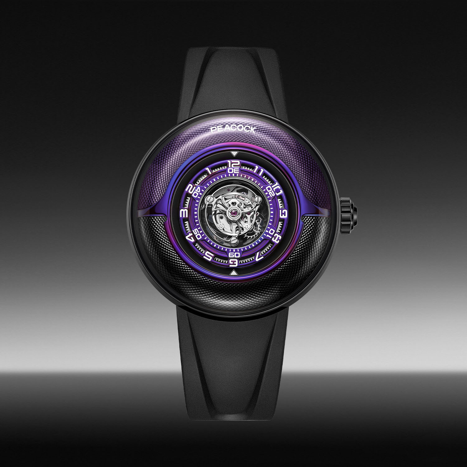 Peacock Black Hole III Curved Guilloche Central Tourbillon