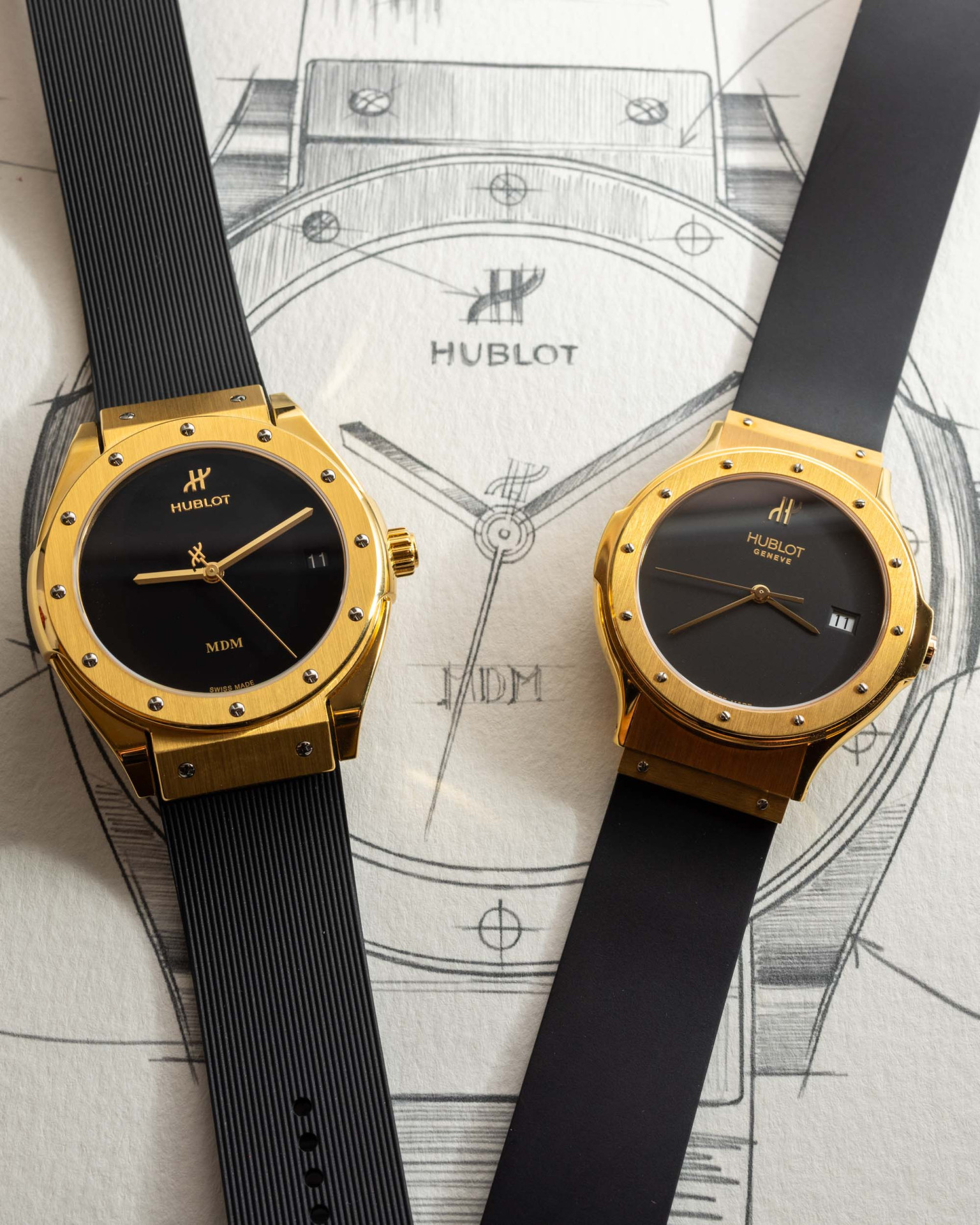 Новинка Classic Fusion (слева) и оригинальная модель Hublot (справа)